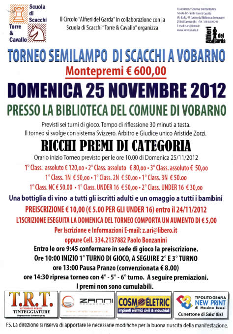 Torneo Semilampo di Scacchi a Vobarno