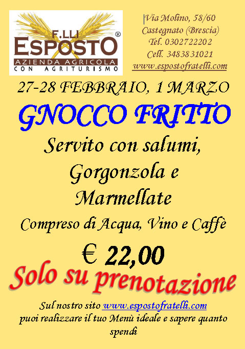 Gnocco Fritto in Agriturismo a Castegnato