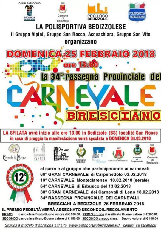 34 Rassegna Provinciale del Carnevale Bresciano a Bedizzole