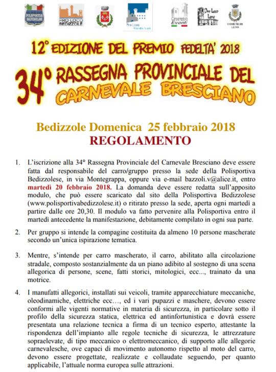 34 Rassegna Provinciale del Carnevale Bresciano a Bedizzole