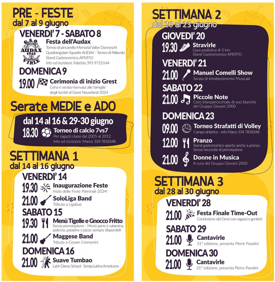 Feste patronali di Virle - programma